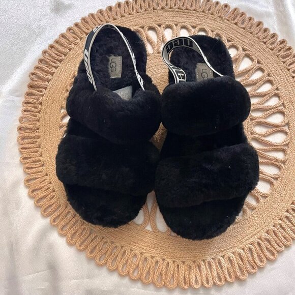 UGG Women's Oh Yeah Fuzzy Slide in Black Size 6 - Picture 3 of 11